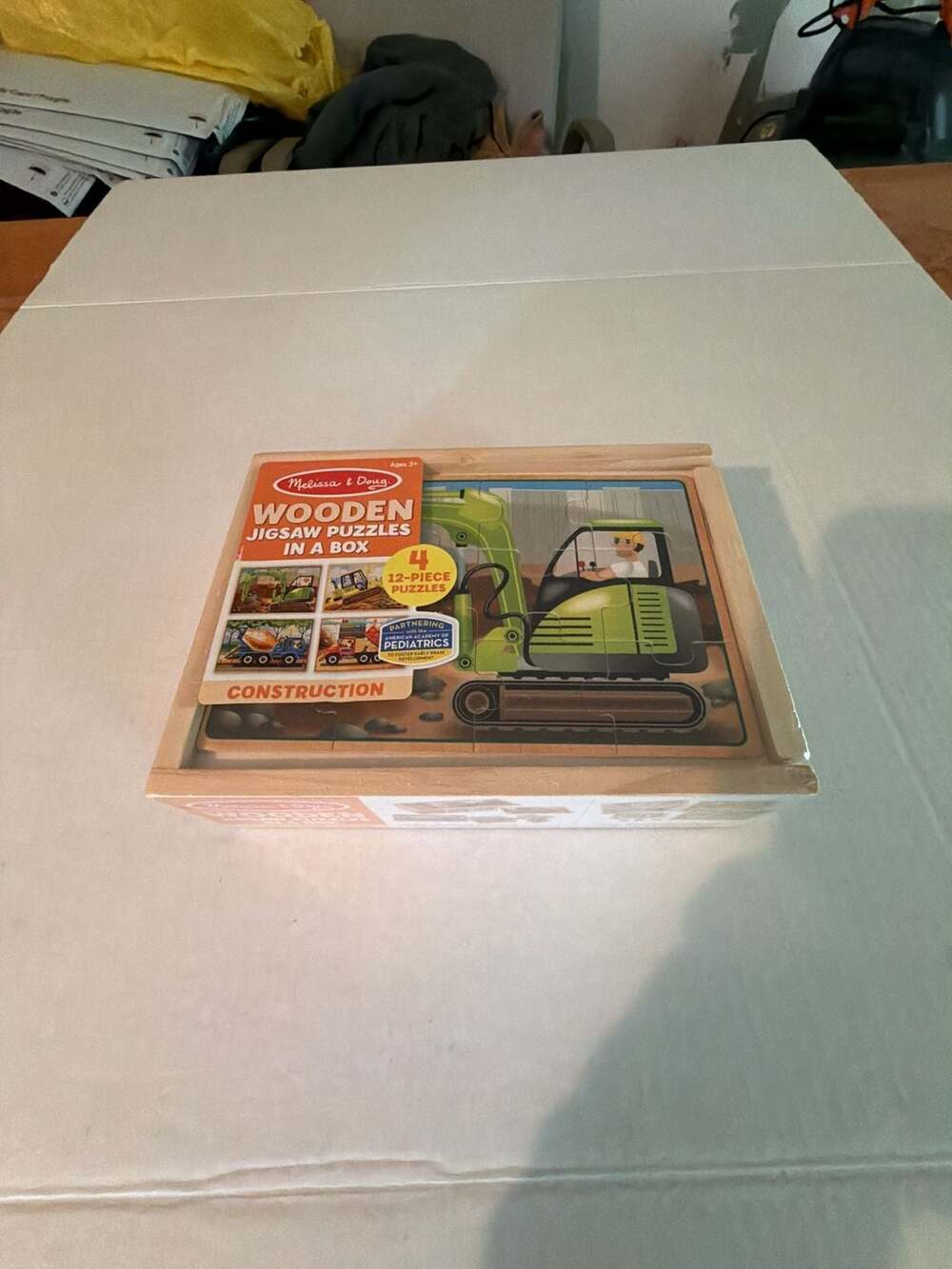 Melissa & Doug Construction Wooden Jigsaw Puzzles in a Box (4-Pack)